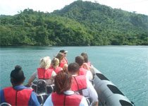 Students on a boat ride in Lake Victoria, Kenya